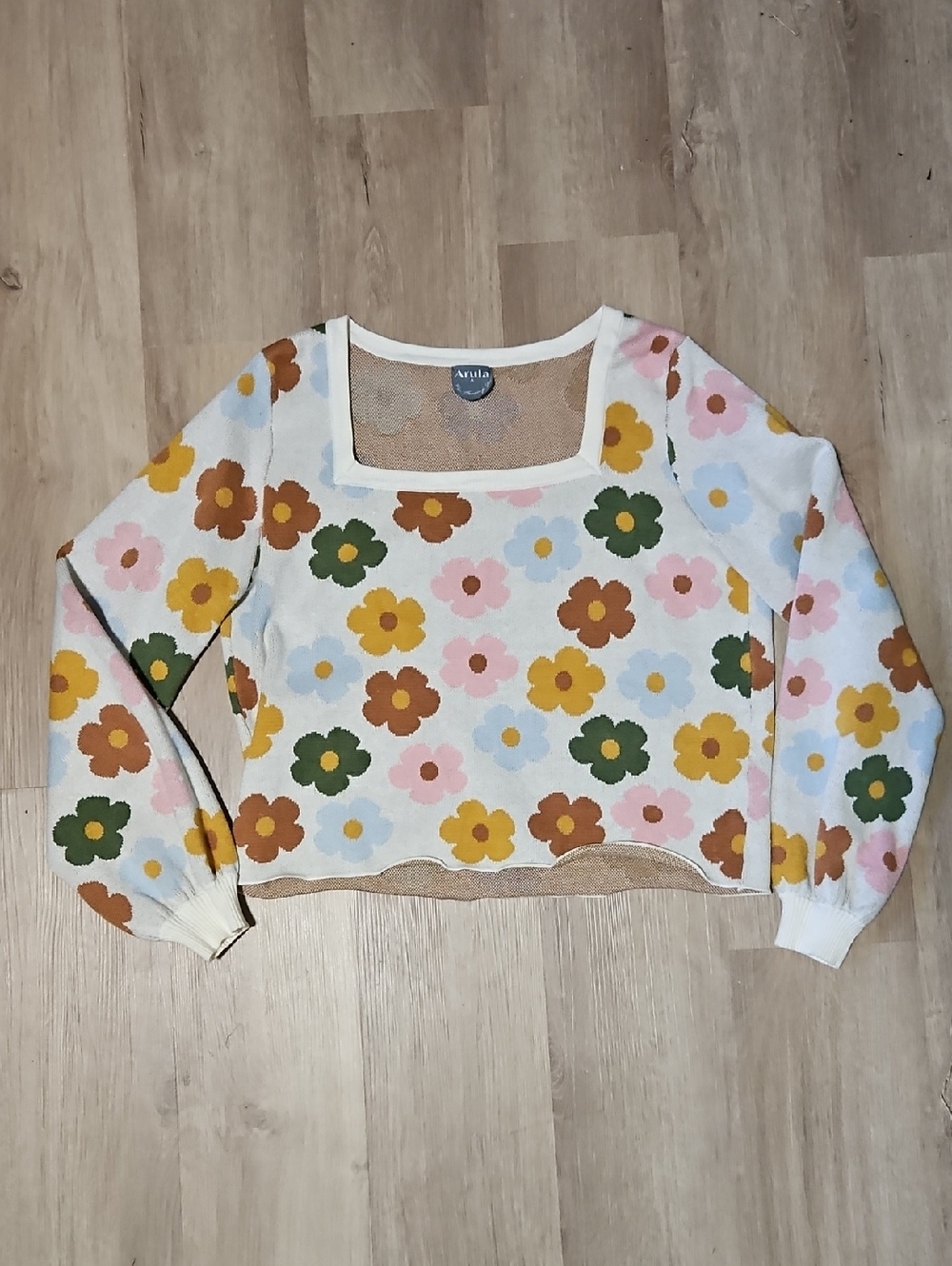 Arula Floral Square Neck Long Sleeve Top Size 1X (Size A) Retro Boho